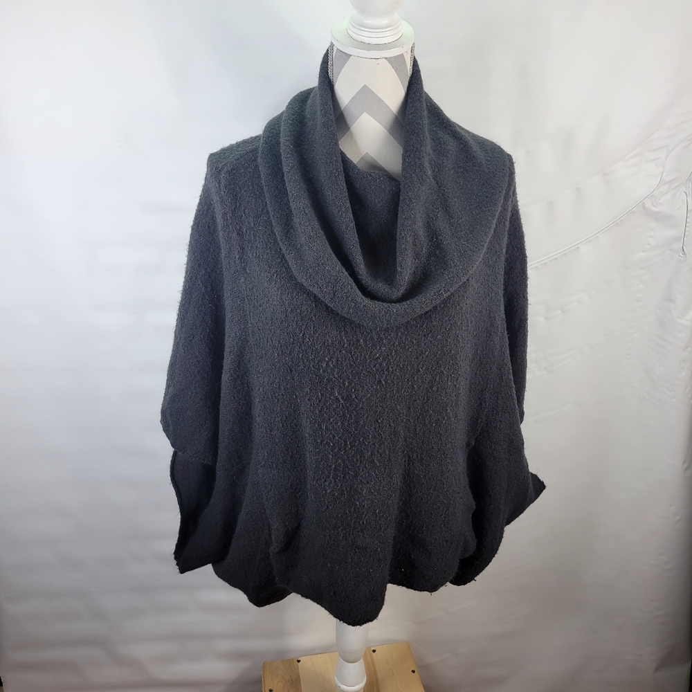 Umgee Poncho Cowl Neck Hooded Oversized Slouchy Gray Kangaroo Pockets Size Small